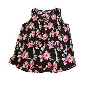 APT 9 Floral Sleeveless Blouse Womens Medium Black V Neck Tank Top